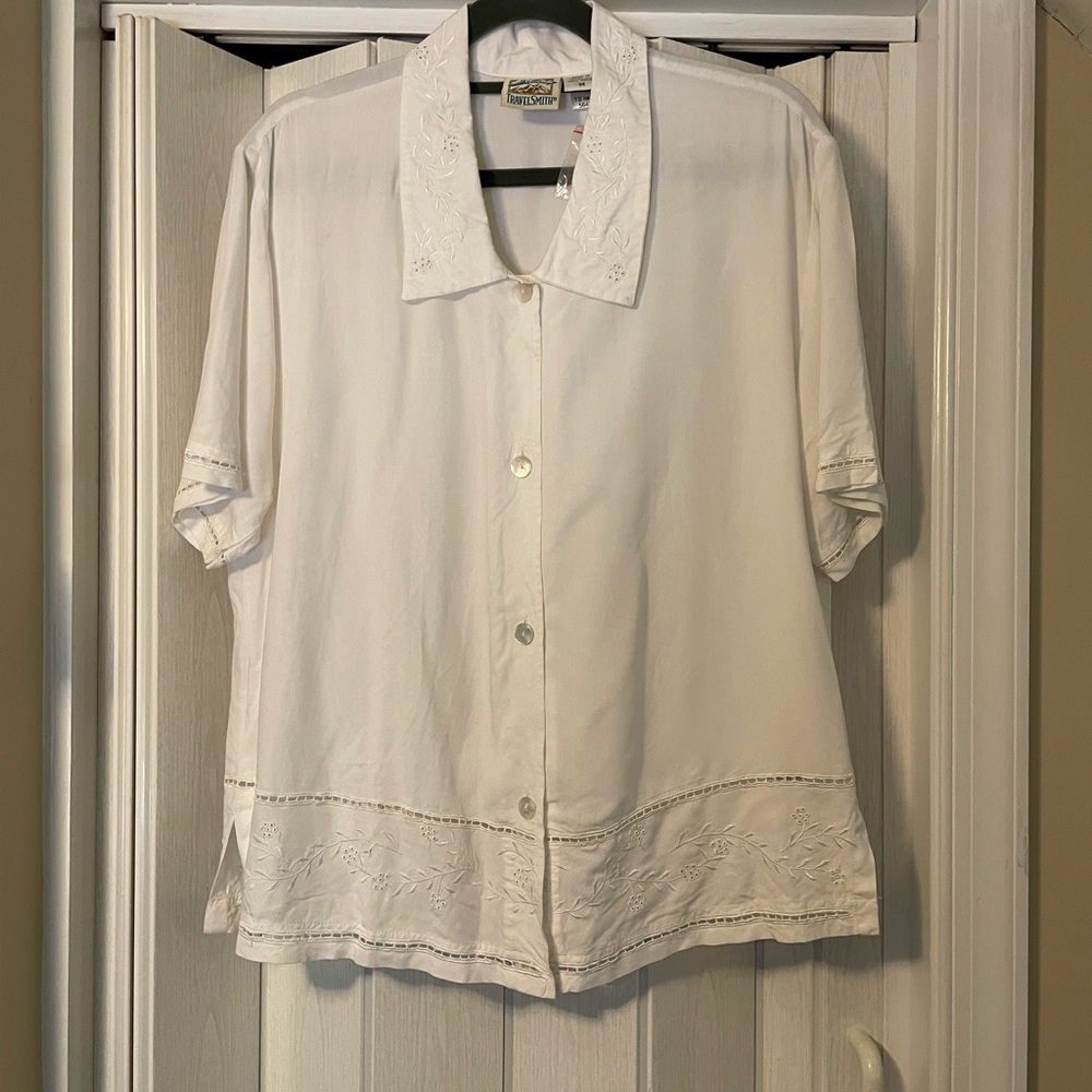 TravelSmith White Button Down Shirt NWOT